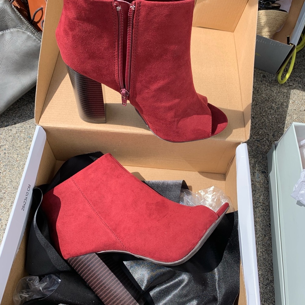Red suede booties